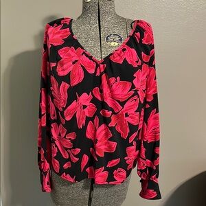 Nine West Floral Black and Pink Women's Top